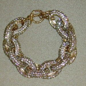 Brilliant Gold-Tone and Rhinestone Chain Link Bracelet - BLING!